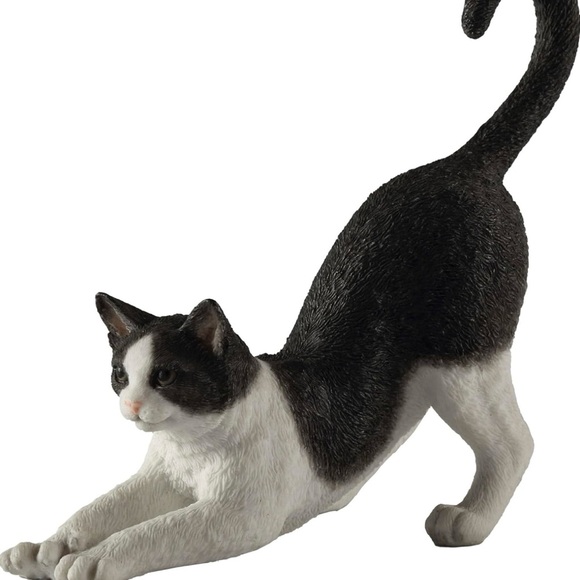 Veronese Design Black and White Cat Stretching Resin Hand Painted Figurine - Picture 4 of 4